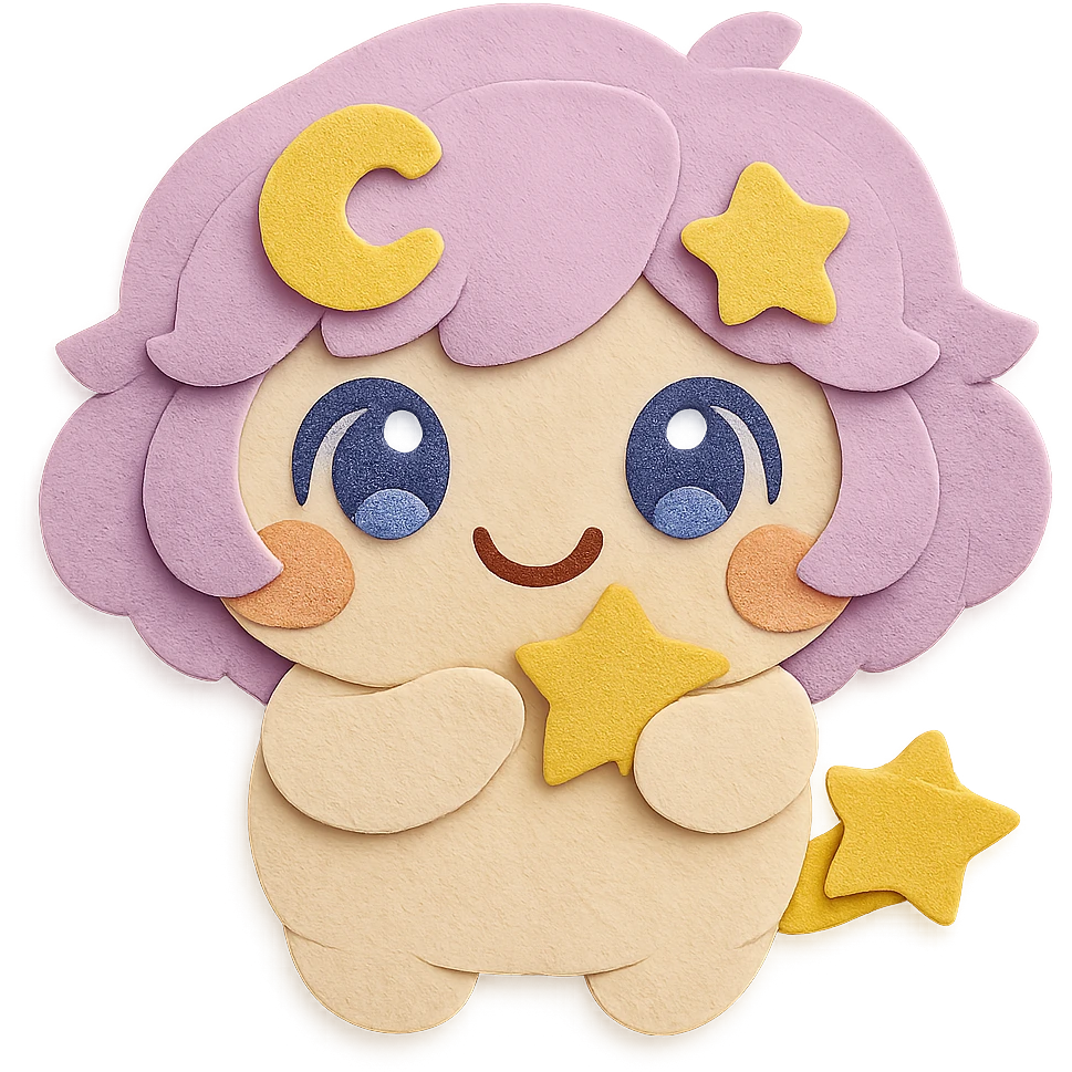 Add an irresistibly charming, super soft and adorable smile to melt hearts. Keep the yellow star in the hair, all hairstyle features and colors, full body, and paper craft style with clean lines and transparent background. emoji