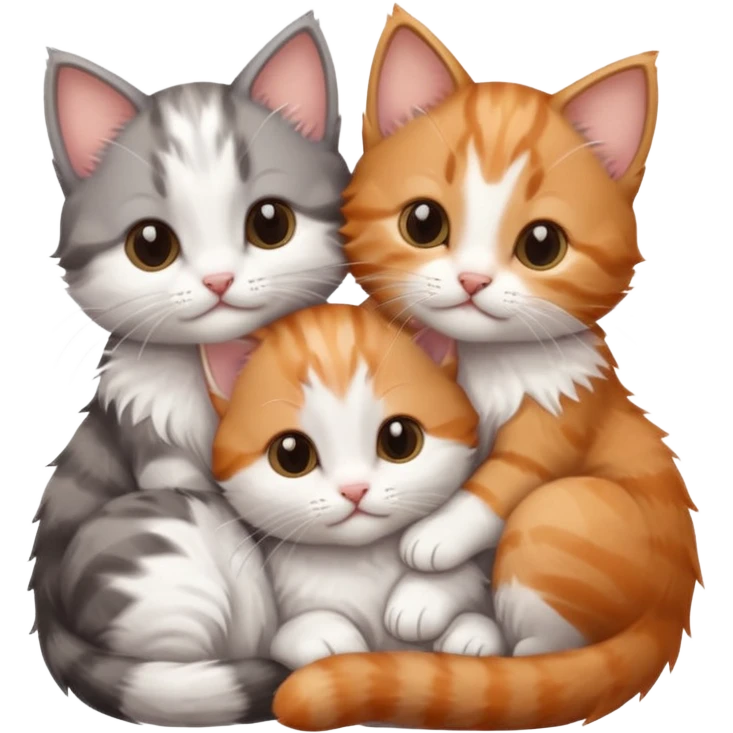 6 tiny kittens cuddling together all different colours, the first one is grey and white, the second is ginger and white and the third is brown tabby and white emoji
