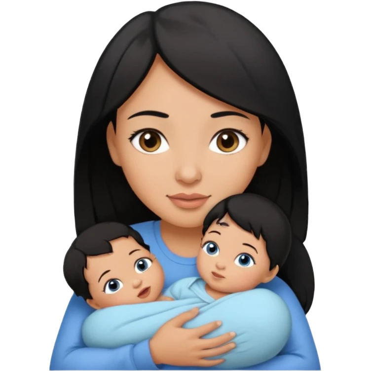 mom holding newborn baby girl with brown eyes tan skin and black hair and for the newborn baby, blue eyes newborn girl baby tan skin black hair emoji