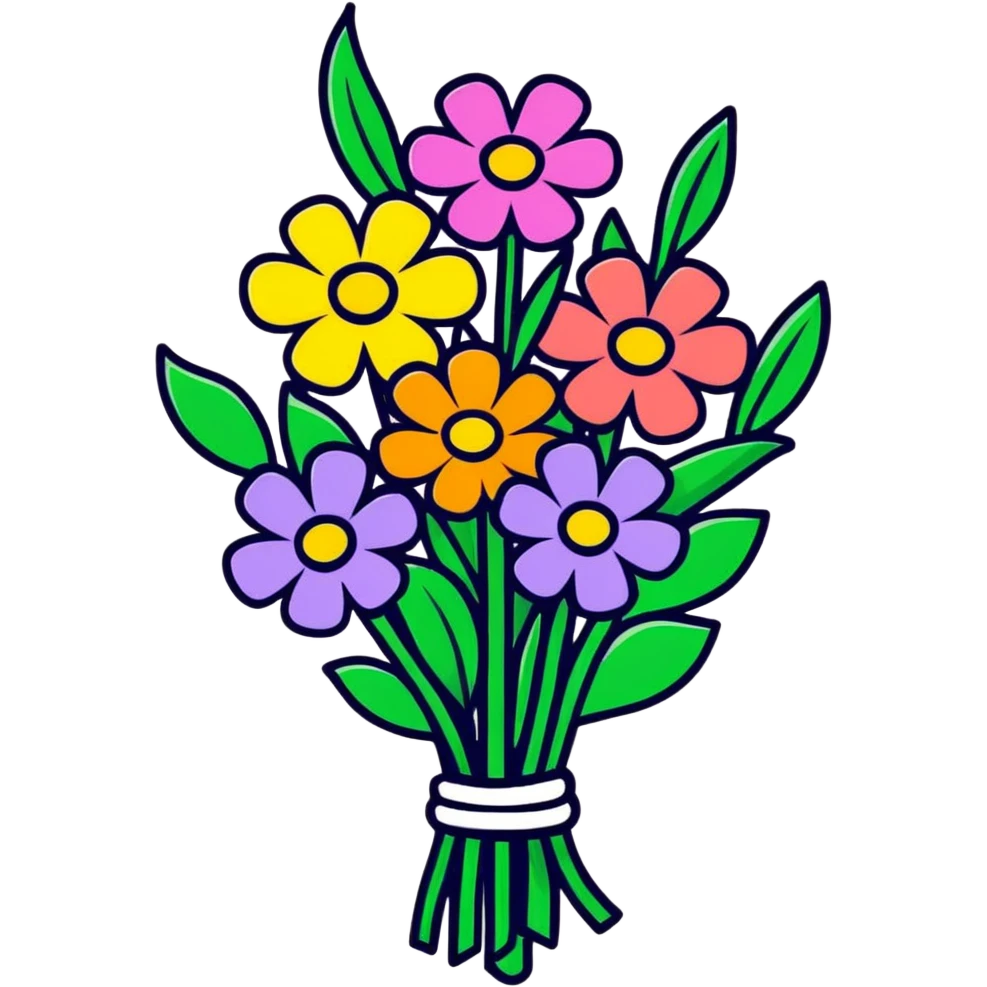 A "get well soon" bouquet of colorful flowers with a small card emoji