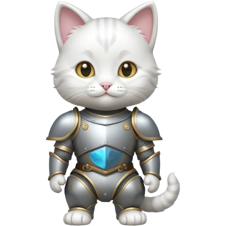 baby white cat in armor, full body, smile emoji