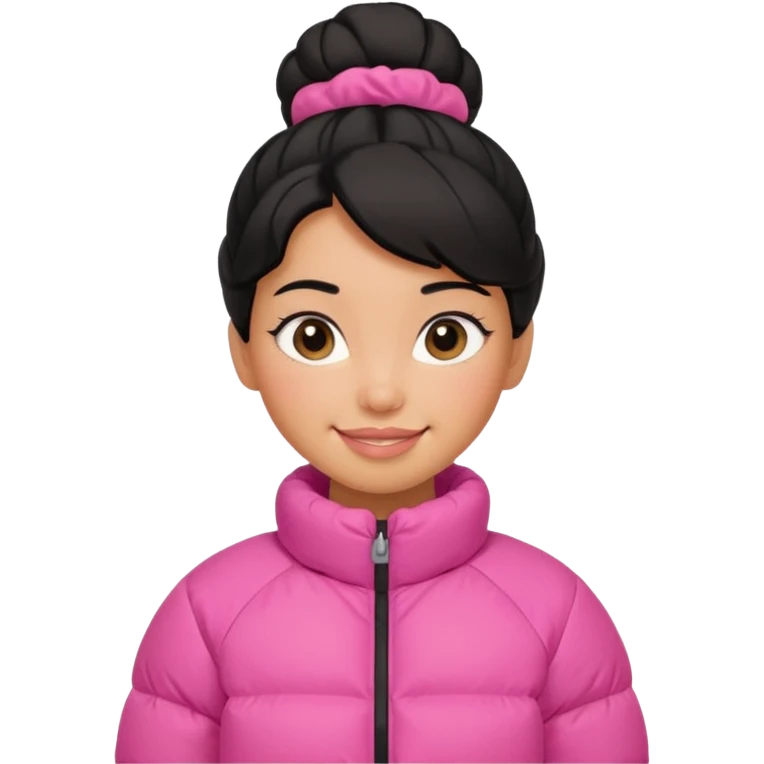 A caramel skinned girl that’s has puffy black hair with her hair up skinny and wears a pink puffer coat emoji