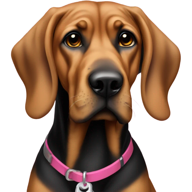 Female Black and tan bloodhound with pink collar emoji