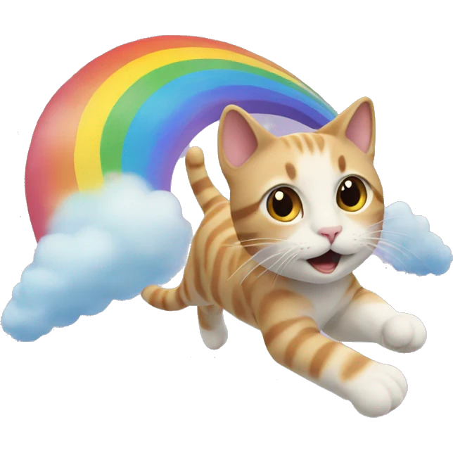 Cat flying on a rainbow emoji