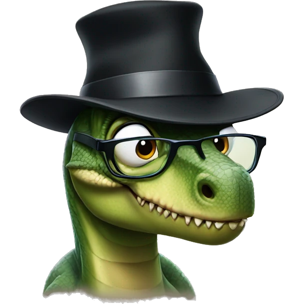 Dinosaur wearing a black hat with glasses emoji