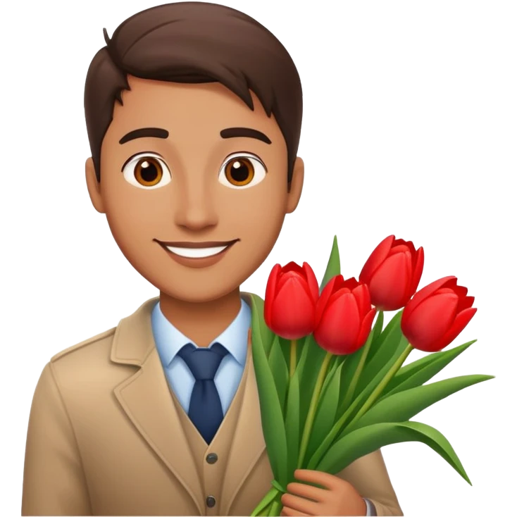 Man holding tulips flower for her gf emoji