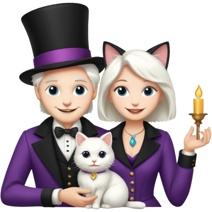 magician couple and their pet cat emoji