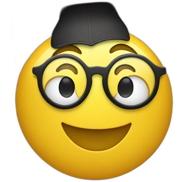 happy yellow emoji head with glasses and with mortarboard on its head emoji