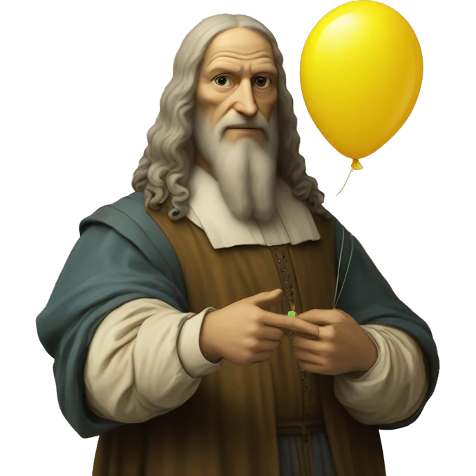 leonardo da Vinci holds a yellow balloon in his hand emoji
