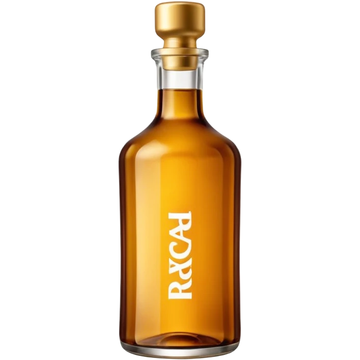 iconic Ricard bottle, tall with broad shoulders, narrow base, amber glass, short neck, metallic screw cap, golden-brown liquid, no label or text, recognizable silhouette, soft lighting, subtle shadows, transparent background, emoji scale emoji