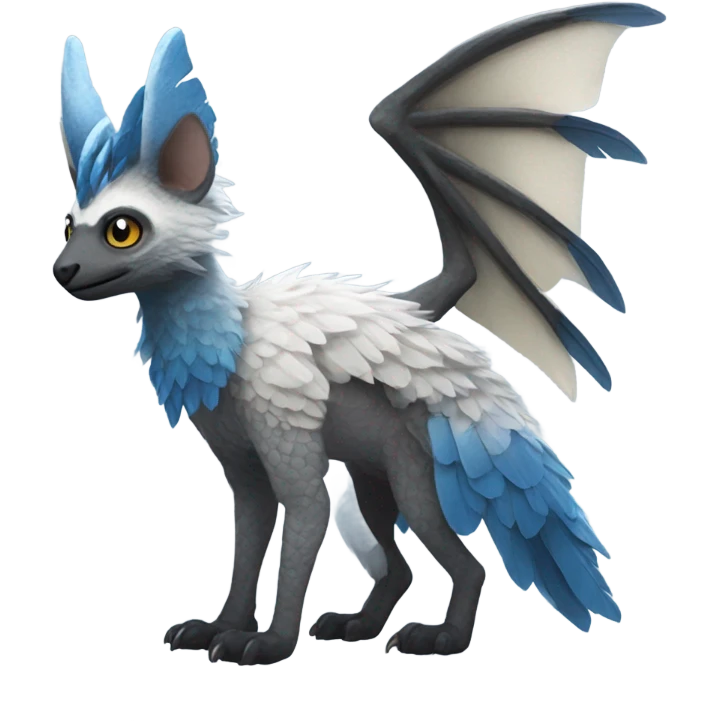 Trico The Last Guardian Creature With Blue Horns, Grey Wings, And long tufted tail emoji