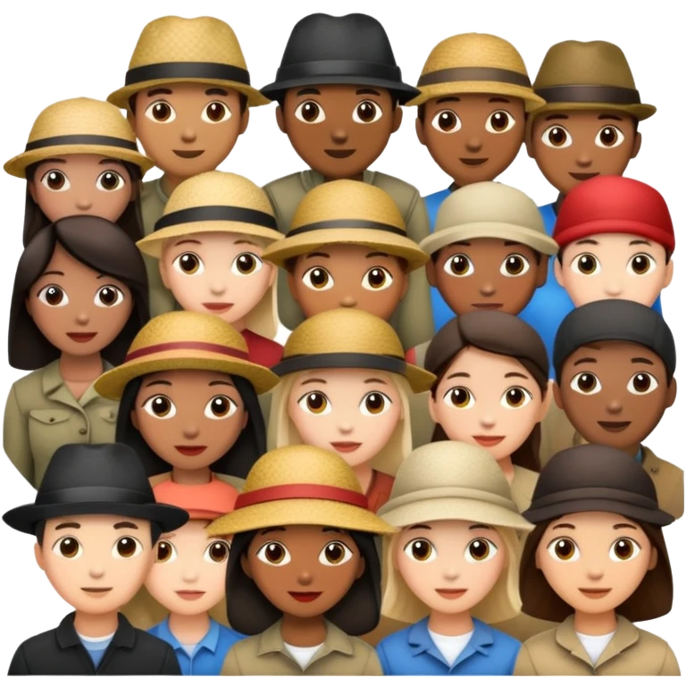 diverse group of people, each with a unique hat emoji