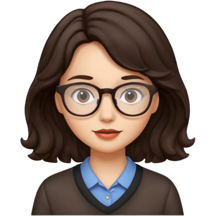 chica de cabello de un largo medio y ondulado cafe obscuro de lentes y con piel blanca emoji