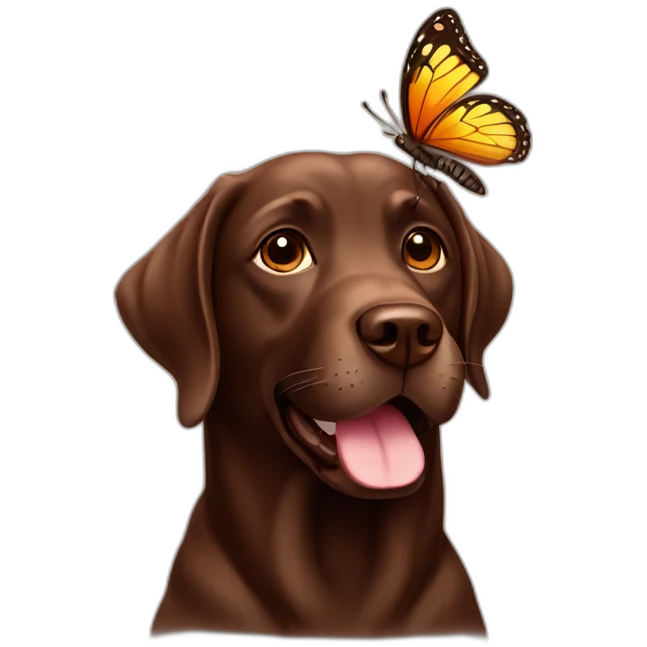Chocolate labradador with butterfly emoji