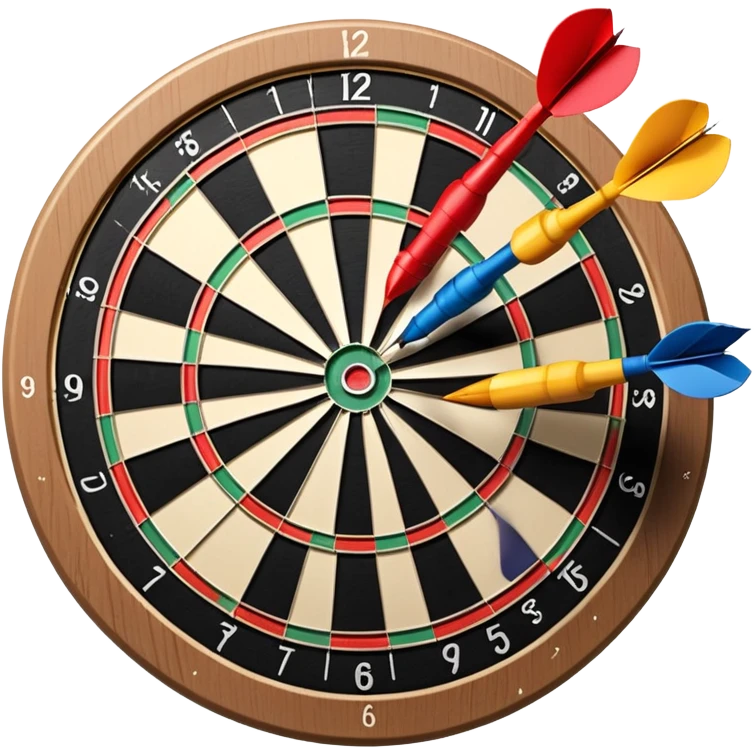 A dartboard with darts firmly stuck in the bullseye, surrounded by the colorful sections of the target. The background conveys a competitive atmosphere, with a subtle focus on precision and skill in the game of darts. emoji