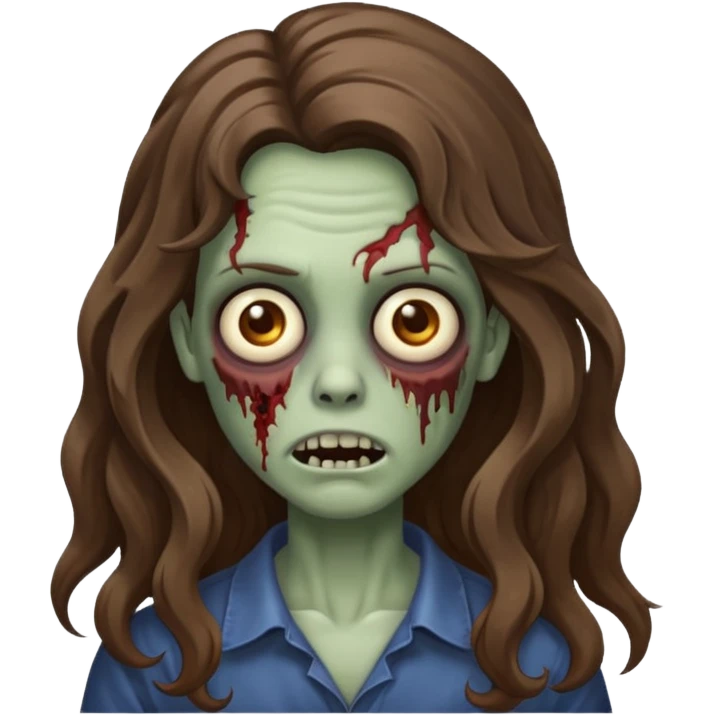 Make a zombie emoji with wavy hair castanho,long hair emoji