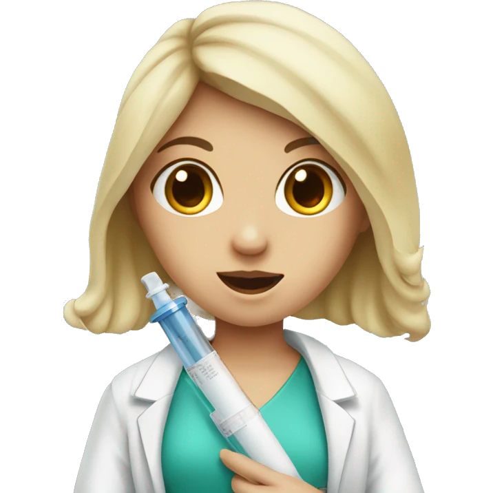 a girl in a medical gown with a syringe emoji