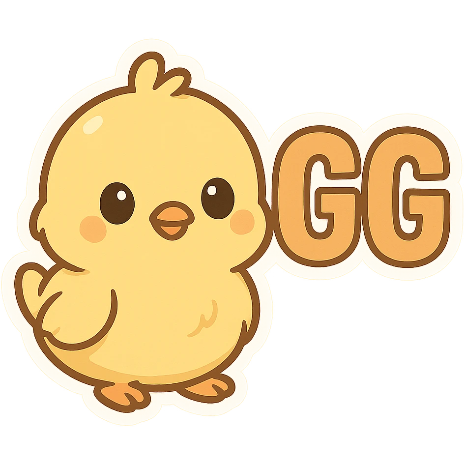 stylized chick next to bold GG letters, modern and clean emoji