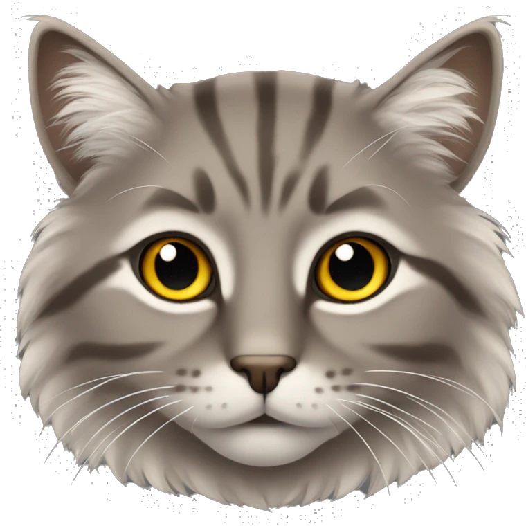 brown grey fluffy cat with ears like lynx emoji