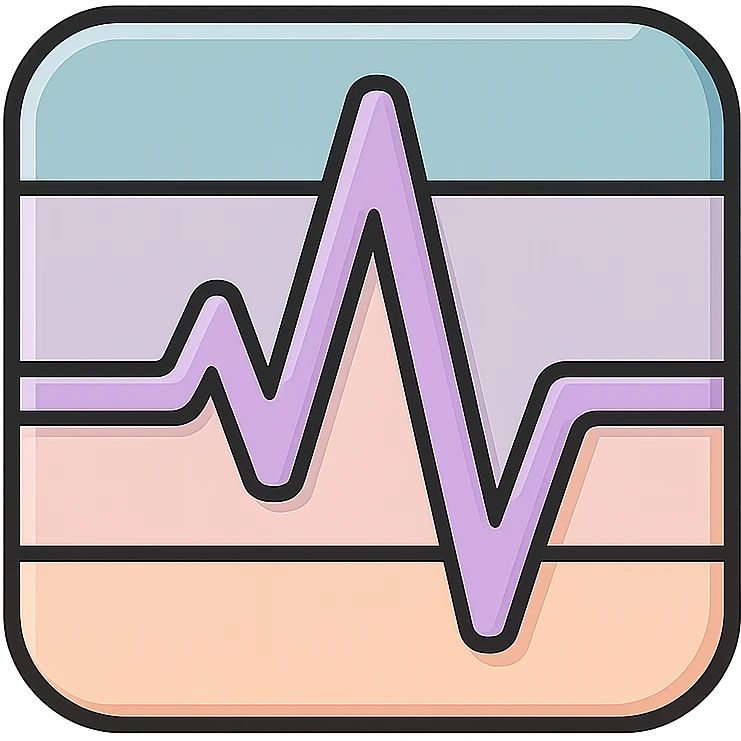 кардиограмма с высоким пиком, icon-color-outlined стиль, тонкие чистые контуры, мягкие округлые формы, пастельная палитра #98B5BC, #B5B3C1, #C9A3C9, #E4C0CA, #F7DCD1, #F7C0AA, детализированные тени и блики, мягкое освещение, прозрачный фон, без декора emoji