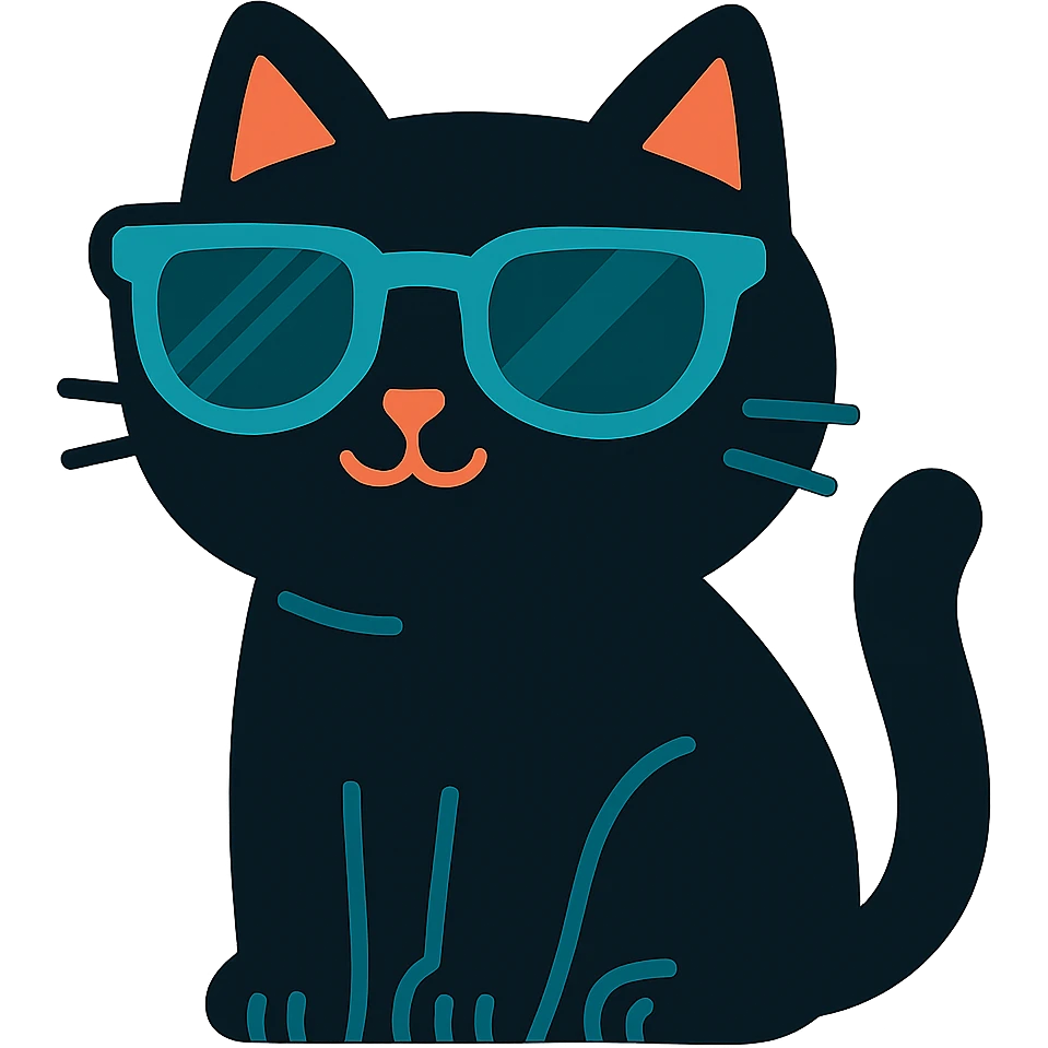 Make the cat black while keeping the sunglasses, in vibrant cartoon style, with no background. emoji