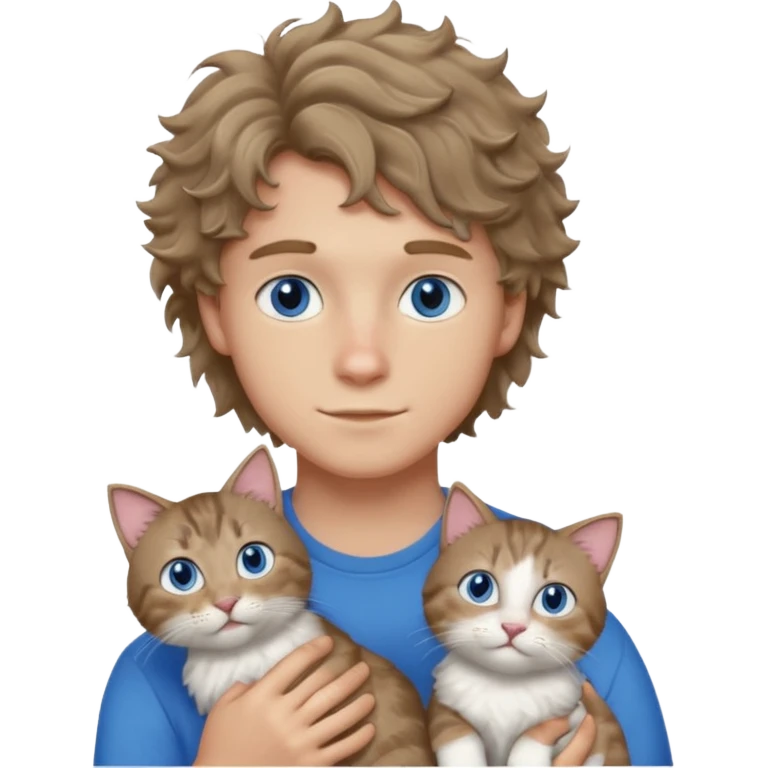 20 year old boy with slightly curly dark blonde hair and blue eyes with cat emoji