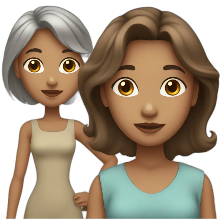 light brown skin girl with brown hair and light skin girl with brown hair and older light skin woman with brown/grey hair and a kid with dark blonde hair and a border colli emoji