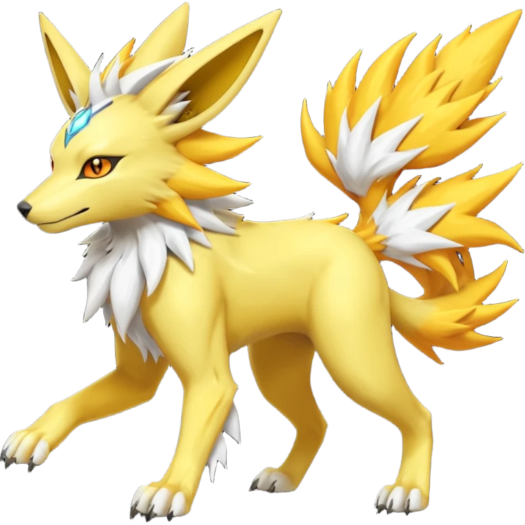 Feral Quadrupedal Digitigrade Electrike-Jolteon-Renamon-Zeraora-Vernid-Sergal-fusion-hybrid-creature, full body  emoji