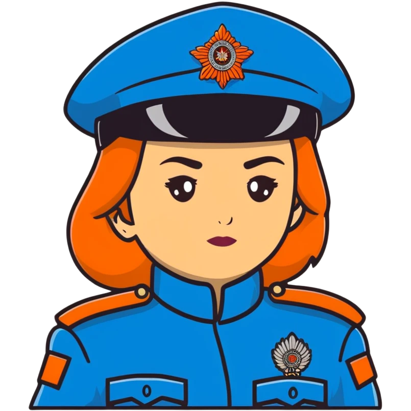 Female Russian police officer with traditional Russian police fur hat and blue uniform emoji