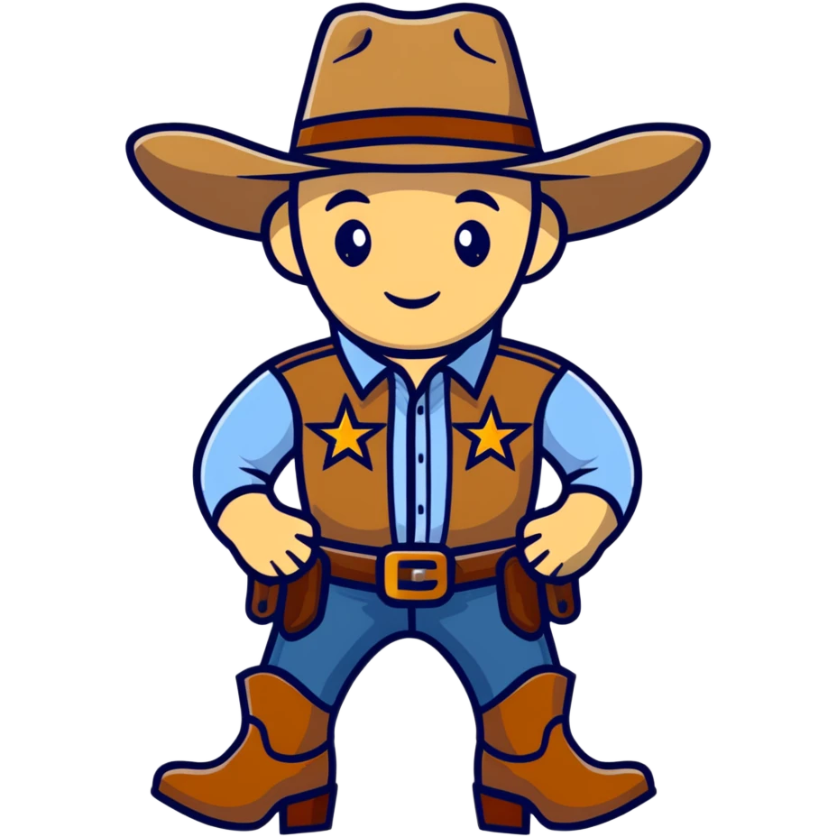 Cowboy with a star on his shirt, wearing a cowboy hat and boots emoji