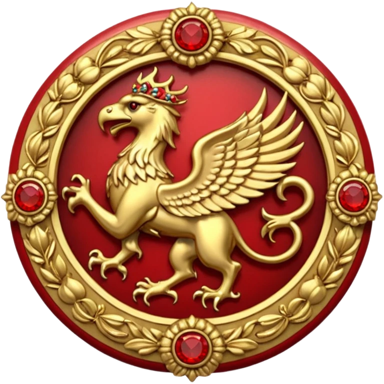 Golden griffin crest / brosch in a circle with red gems and no background emoji