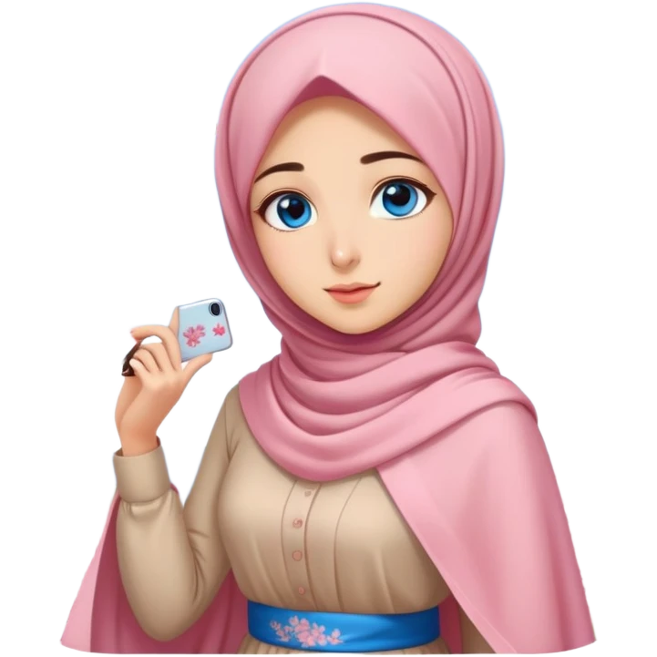 Turkish beautiful finish Konya girls blue eyes with lovely cherry blossom hijab long tail dress and blue sky background  emoji