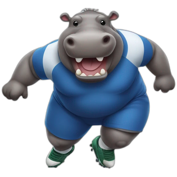 fat hippo as  human soccer player running and kicking emoji