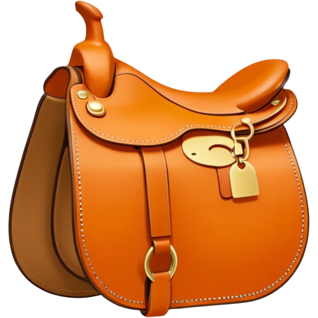 Hermès-style saddle, classic equestrian design, Hermès orange leather with gold details, luxury, simple and cute emoji style emoji