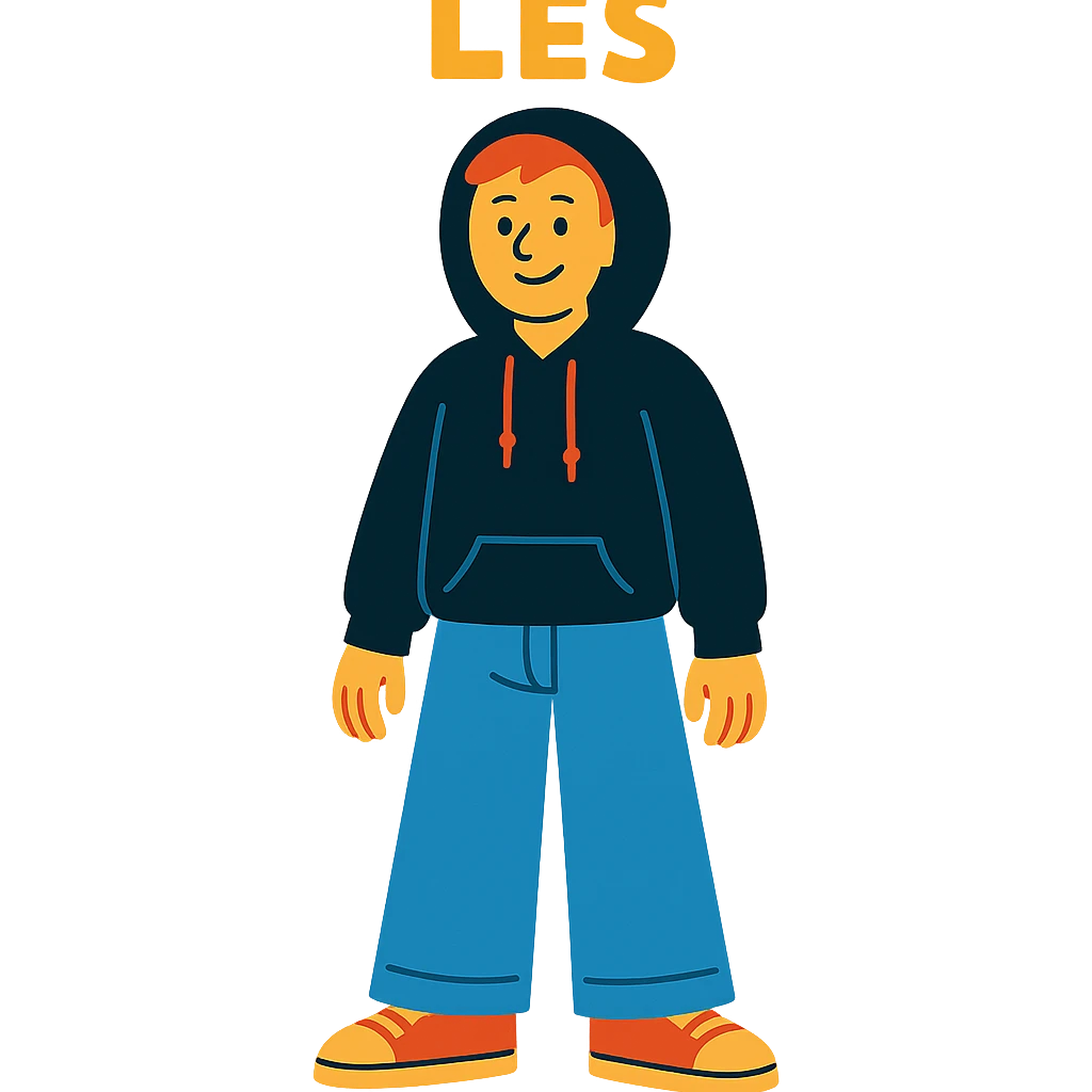 person named Les wearing wide jeans and a black hoodie emoji