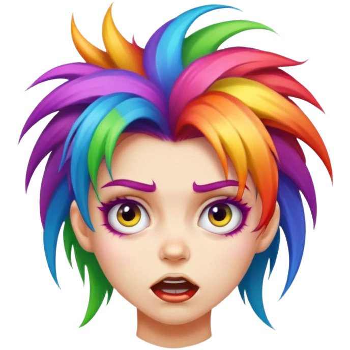 girl with rainbow crazy hair, mad face  emoji