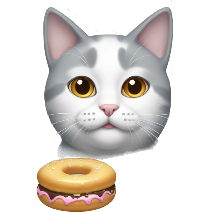 grey-white cat with white donut emoji