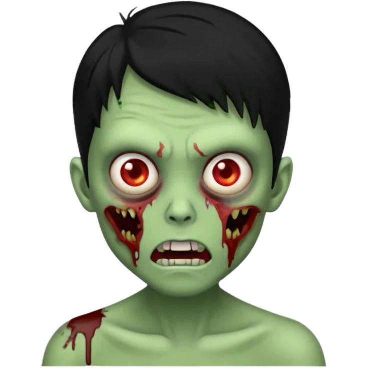 zombie verde com a  cara assustado e cabelo preto  emoji