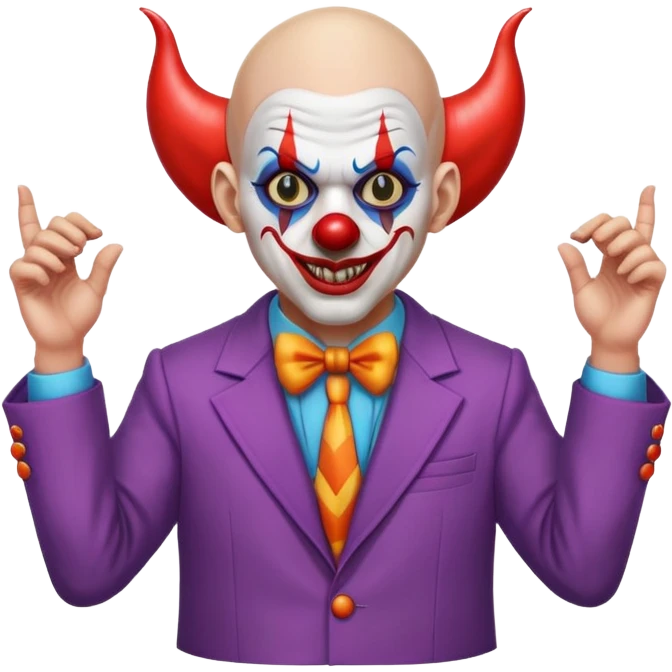 demonic clown wearing a leisure suit, bald with different horn styles emoji