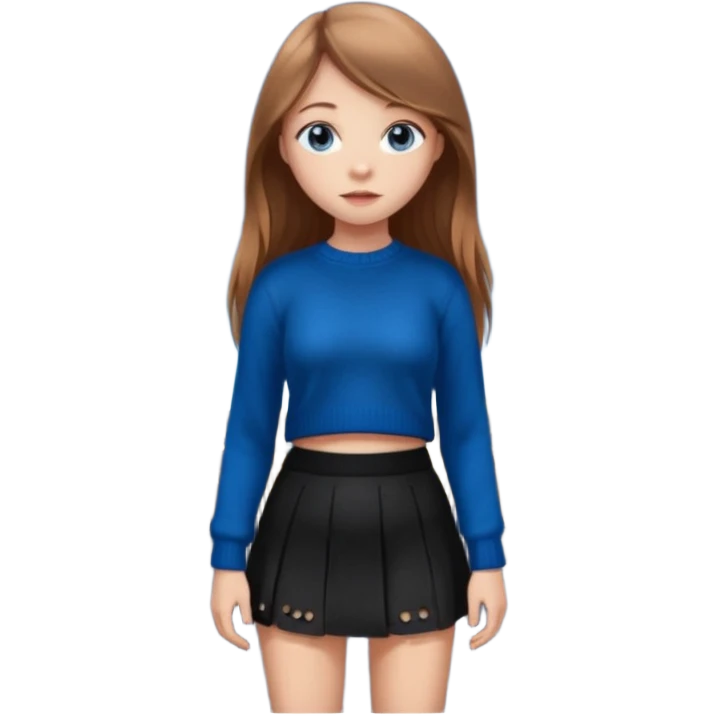 девушка с русыми длинными волосами, голубыми глазами, в черной короткой юбке и вязаной черной кофте с дырками, в белых кедах рядом с фонарным столбом emoji