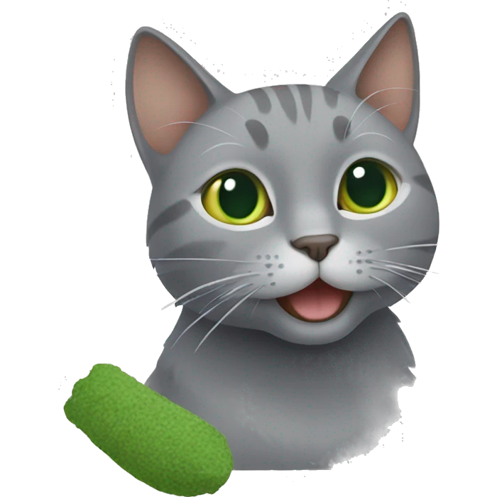 Grey cat playing with catnip emoji