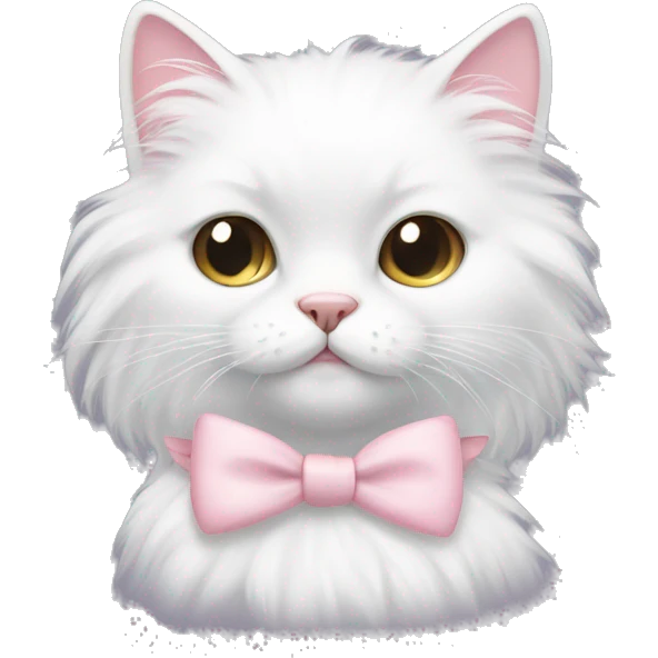 white fluffy cat with pale pink bow  emoji