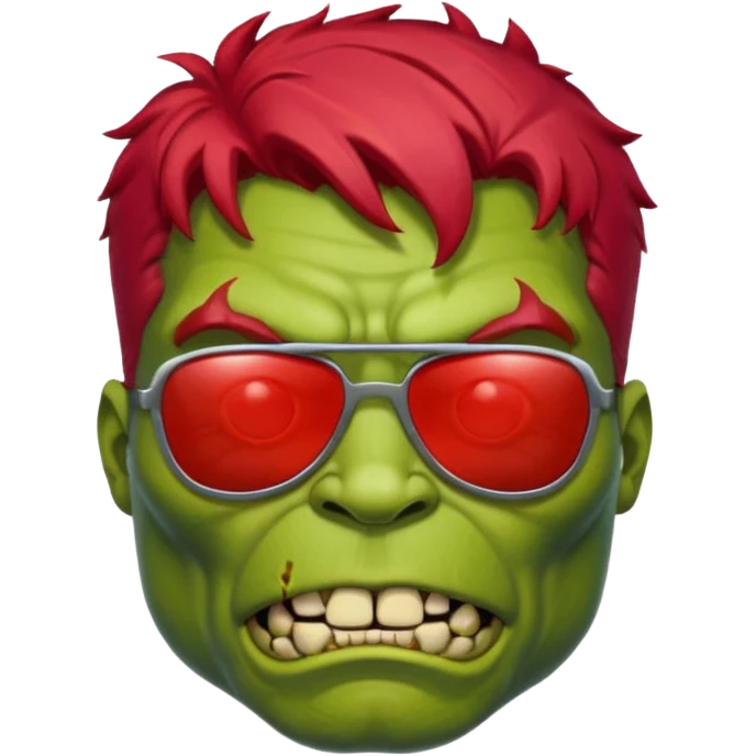 Zombie hulk with red hair and sun glasses face emoji