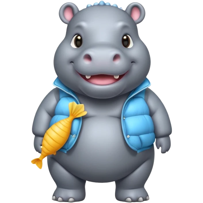 a full body of cute hippo with puffer emoji