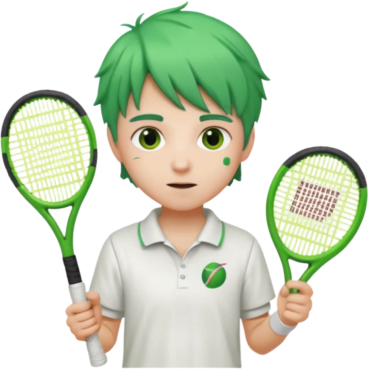 kid, green haired, white clothes, tennis player emoji