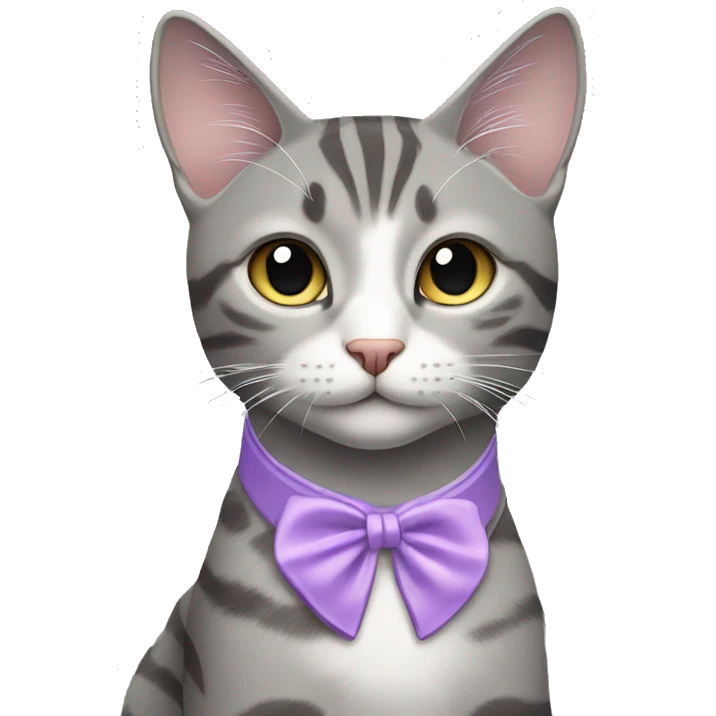 Beautiful girl grey tabby cat with lilac collar emoji
