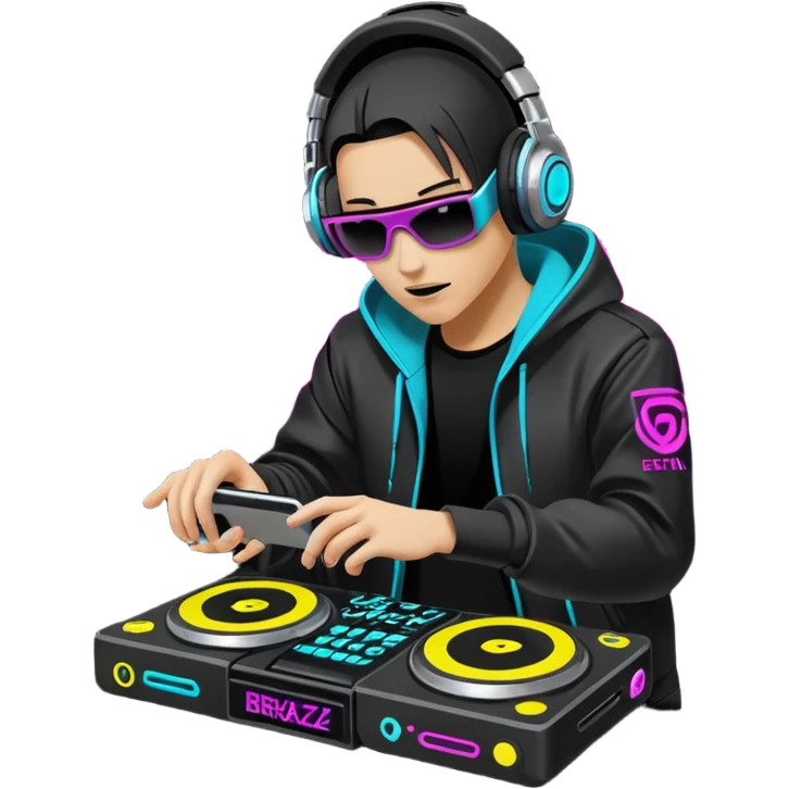 un gif texte qui défile  "BREAKSTYLEZ TV"  change de couleur sur fond noir sur le theme dj emoji