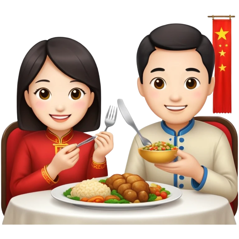 Chinese Couple eating dinner to celebrate anniversary emoji