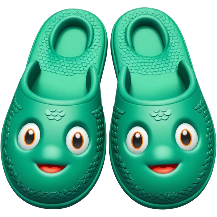 slightly green rubber pool slippers with carp eyes on the top emoji