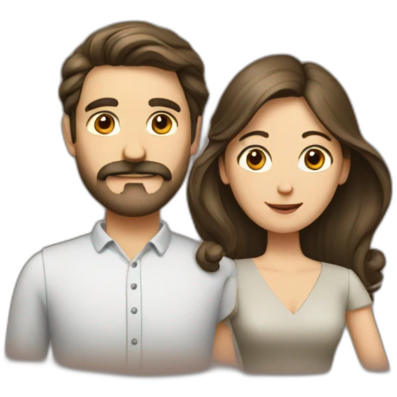 A man with a white mustache and beard and a brunette wife emoji